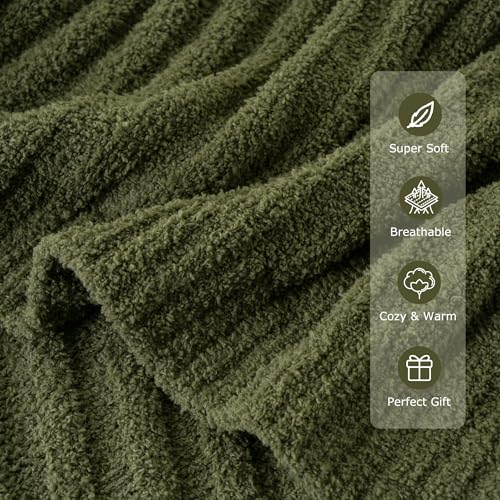 BATTILO Olive Green Throw Blankets for Couch, Fluffy Soft Plush Knit Throw Blankets, Cozy Warm Lightweight Green Blanket for Bed, Sofa, Travel, 50"x60" - color: Olive Green