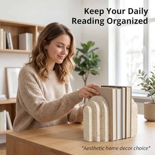 Book Ends for Heavy Books, Decorative Bookends for Shelves, Durable Book Holder & Shelf Decor, Non-Slip Book Stopper, Office Bookshelf Organizer (Set of 2)