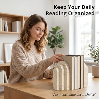 Book Ends for Heavy Books, Decorative Bookends for Shelves, Durable Book Holder & Shelf Decor, Non-Slip Book Stopper, Office Bookshelf Organizer (Set of 2)