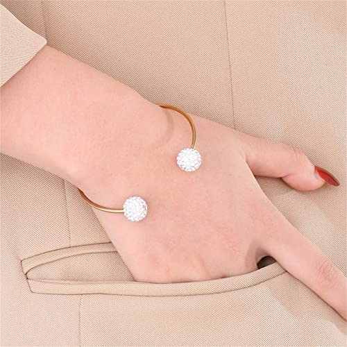 Women's Stainless Steel Minimalist Open Cuff Bracelet with Zirconia Ball, Silver/Gold - color: Gold-10mm ball