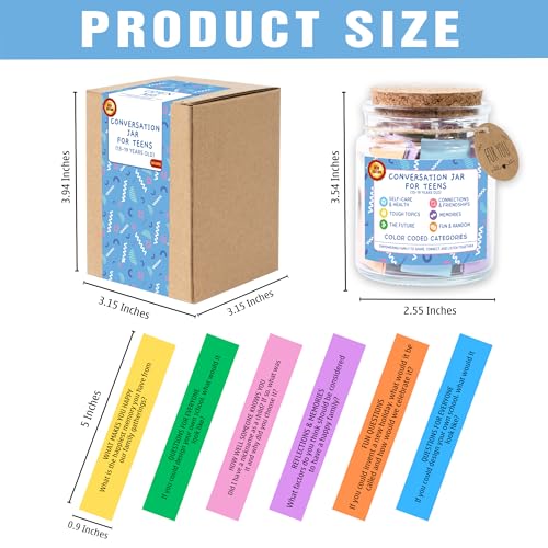 SOUTHLISA Conversation Jar for Teens, 150 Fun & Deep Questions, Glass Jar with 150 Count Cards, Solid Pattern, Conversation Starters for Teens Age 13-19, Boys & Girls, Back to School Supplies - style: Conversation jar for Teens
