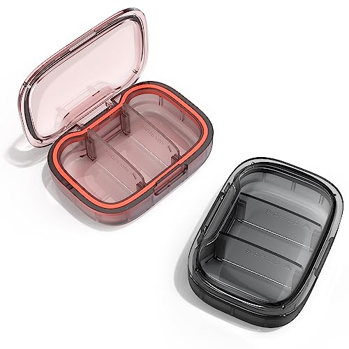 2 Pack 3 Compartment Small Pill Box, Moisture Proof Pill Case, Travel Pill Organizer for Pocket Purse, Daily Portable Medicine Vitamin Box, Fish Oil Box, Supplement Box (Black+Orange) - color: Black+orange