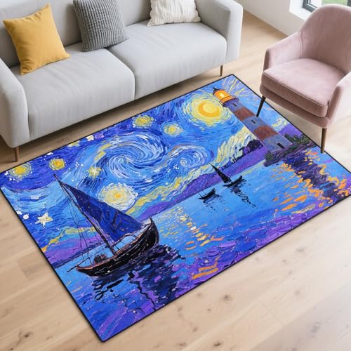 Starry Sea Design Area Rug for Bedroom, Non Slip Entrance Rugs Washable Floor Mat with Starry Sea, Soft Velvet Area Rug for Bedroom Living Room Kids Room - color: Starry Sea, size: 4' x 6' (Rectangular)