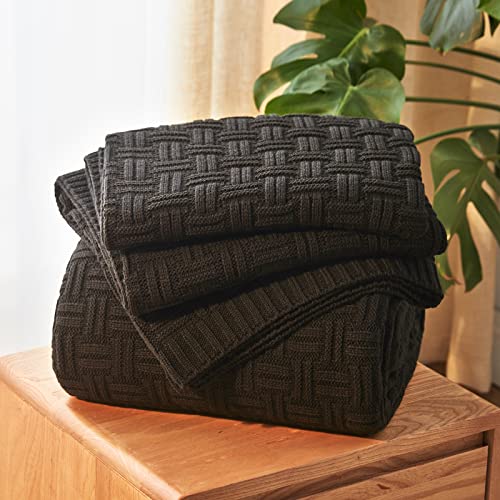 Aormenzy Soft Cozy Acrylic Throw Blanket, Cable Knit for Couch, Sofa, Bed - Black (1.7lb) - color: Black