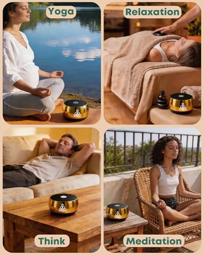 Portable Electronic Tibetan Singing Bowl, 4 Healing Frequencies (417-639Hz)& Singing Bowl Tone - USB-C Rechargeable Meditation Musical Instrument for Yoga, Relaxation, Reiki, Chakra Balance Gold - color: Singing Bowl Gold