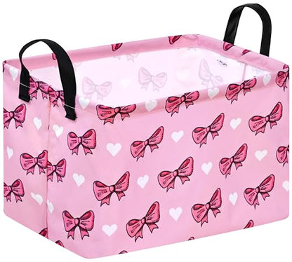 Storage Basket Home Shelf Basket Kids Organizer Box Clothes Laundry Hamper Nursery Bin Gift Laundry Basket with Handles Pink Bowknot Pattern for Home - color: Pink Bowknot