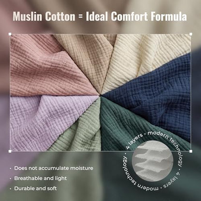 4-Layer Muslin Cotton Queen Bed Blanket (90 x 90 inches) – Ultra Soft Breathable Gauze, Lightweight All-Season Cozy Blanket, Machine Washable – Green - color: Green, size: Queen (90 x 90 inches)