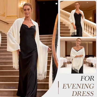 Pashmina Scarf and Shawl - Soft Women Pashminas Wrap for Wedding Evening Party dresses - color: Cream