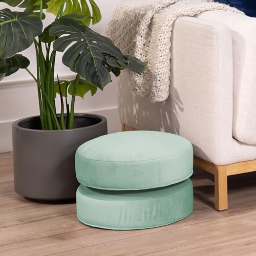 Factory Direct Partners FDP Overstuffed 16 inch Round Velvety and Vinyl Floor Cushions with Handles; Flexible Seating for Home, Lounge, Yoga Studio, Deluxe Foam (2-Piece) - Aloe - color: Aloe