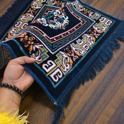 Velvet Pooja Aasan Mat 20 Inch, Soft Prayer and Meditation Seat, Blue Puja Cloth Rug, Home Temple Decor, Floor Seating Mat for Daily Use and Festivals Mattress Mats Car Seat Cover Daily Use