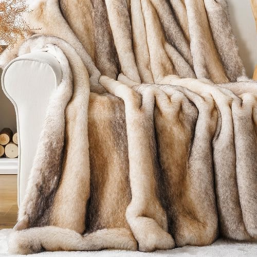 BATTILO HOME Luxury Mink Faux Fur Throw Blanket, Large Soft Cozy Warm Fur Blanket for Bed, Sofa, Couch, Chair, Thick Fur Throw and Blankets for Home Decor, 60"x80" - color: Yellow&grey, size: 60"x80"