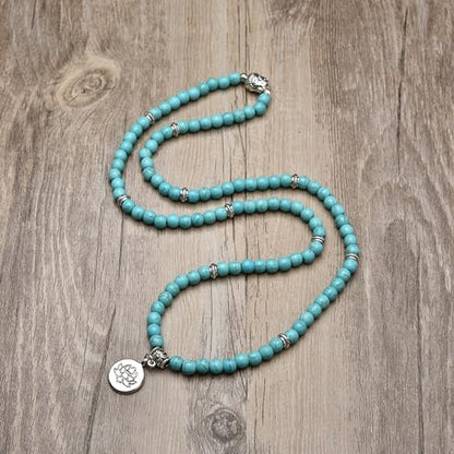 6mm 108 Mala Beads Bracelet, Yoga Zen Necklace with Buddha and Lotus Charm for Prayer - style: Green Turquoise