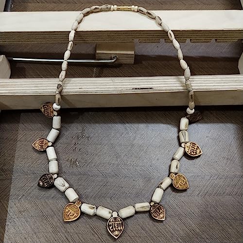 8 Leaf RADHA Tulasi Necklace Mala with Lord Radha Krishna Holy Basil Tulsi Pendant Wood Necklace Religious Chain Mala for Women & Men