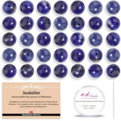 AD Beads 8mm Natural Round Loose Beads 110 Pieces, for Making 108 Mala Prayer Beads Necklace, Bracelet & Yoga Meditation, Jewelry Design (Blue Sodalite) - color: Blue Sodalite, size: 8mm-110pcs