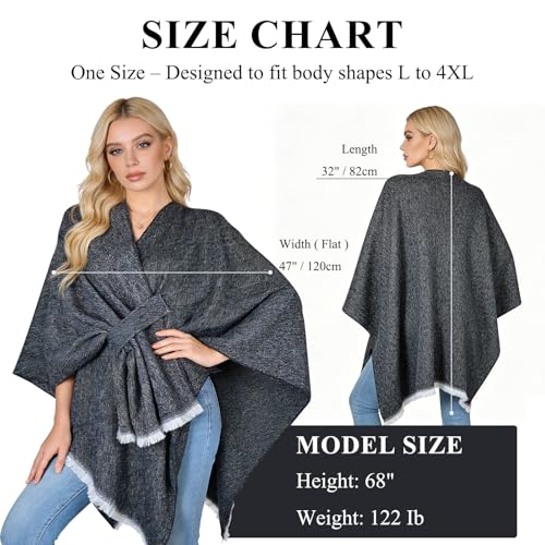 QUIRAI Shawl Wraps for Women, Elegant Pashmina Poncho Shawl for Air Conditioned Rooms,Birthday Gifts for Women Mom Wife - color: Black