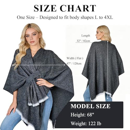QUIRAI Shawl Wraps for Women, Elegant Pashmina Poncho Shawl for Air Conditioned Rooms,Birthday Gifts for Women Mom Wife - color: Black
