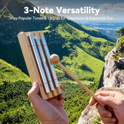 Eastrock Hand Chime Bell Meditation Wind Chimes & Classroom Chime for Mindfulness, Yoga, and Sound Healing Teacher Gifts for Women, Classroom Management Tool & Meditation Accessories（3 Tone） - size: 7.7 inch