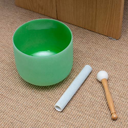 Leize Quartz Crystal Singing Bowl F Note 432 hz Heart Chakra Green 10" with Heavy Duty Carrying Case Suede Striker - color: green, size: 10" F Note 432 hz