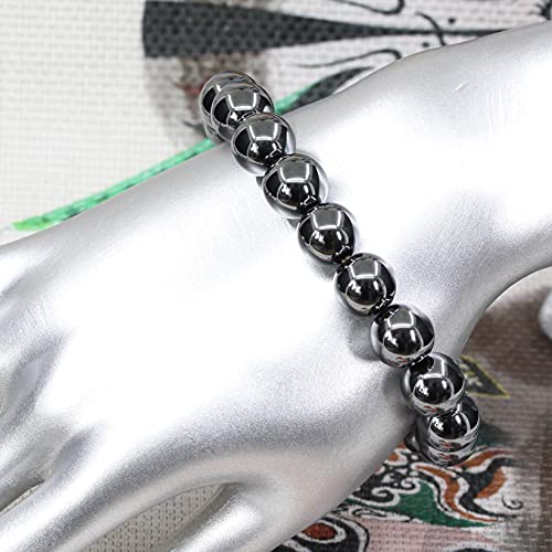 Keleny Semi Precious Stones Natural Gemstones 12mm Round Beads Crystal Stretch Bracelets 7 Inch Unisex - color: Black Hematite