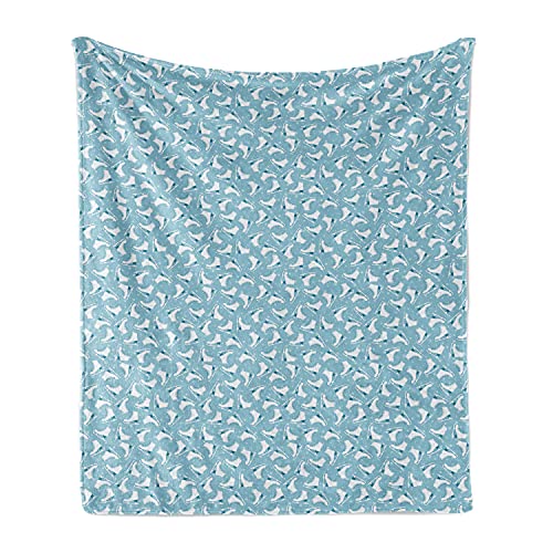 Lunarable Ice Skate Soft Flannel Fleece Throw Blanket, Continuous Winter Pattern with Skating Boats and Snowflakes, Cozy Plush for Indoor and Outdoor Use, 50" x 60", Pale Blue - color: Pale Blue, size: 50" x 60"