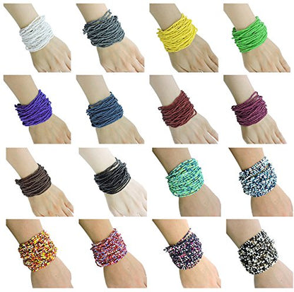 Multi Layers Seed Beads Wide Bangle Strand Bracelet for Women (BR1167)… - color: BR1167-orange yellow