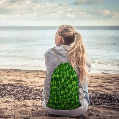 St Patricks Day Green Shamrock Clover Leaf Grass Portable Canvas Drawstring Backpack with Drawstring Pockets 30x40cm - color: St Patricks Day Green Shamrock Clover Leaf Gr, size: 30x40cm