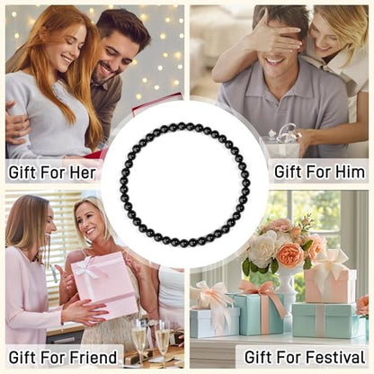 MAIBAOTA Healing Crystal Bracelet for Women Men, 8/4 mm Natural Stone Beaded Bracelets, Jewelry Birthday Gifts, Round Gemstones Stretch Bracelets - color: Black-Obsidian, size: 4 mm