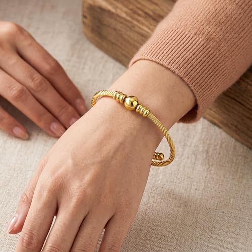 Bracelet for Women 18K Gold Plated Dainty ，Chain Simple Handmade Minimalist for Her - style: ball