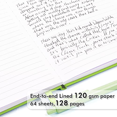 feela 3 Pack Notebooks Journals Bulk, Hardcover Notebook Classic Ruled Lined Journals with Pen Holder for Women Girls School Business Supplies, with 3 Black Pens, 120 GSM, 5.1”x8.3”, A5, Green - color: 3 Green