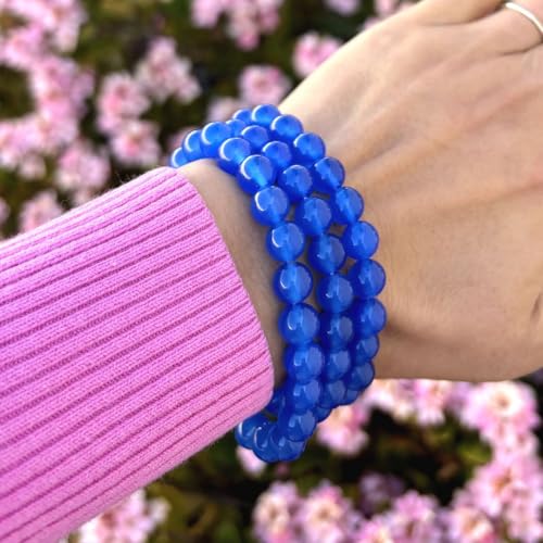 Adabele 1pc Natural Stretch Gemstone Bracelet 8mm (0.31") Bead 7" to 8.5 inch Healing Crystal Energy Quartz Chakra Jewelry Women Unisex Birthday Gift - color: Blue Agate, size: 8.5 inch