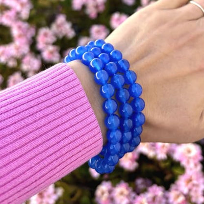 Adabele 1pc Natural Stretch Gemstone Bracelet 8mm (0.31") Bead 7" to 8.5 inch Healing Crystal Energy Quartz Chakra Jewelry Women Unisex Birthday Gift - color: Blue Agate, size: 8.5 inch