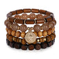 Bohemian Natural Stone Beaded Bracelets for Women Men Stackable Stretch Beads Bracelet Set with Charm and Tassel Multilayered Elastic Gemstone Bracelets Summer Beach Boho Jewelry Gift for Women - color: Brown Wooden Beads