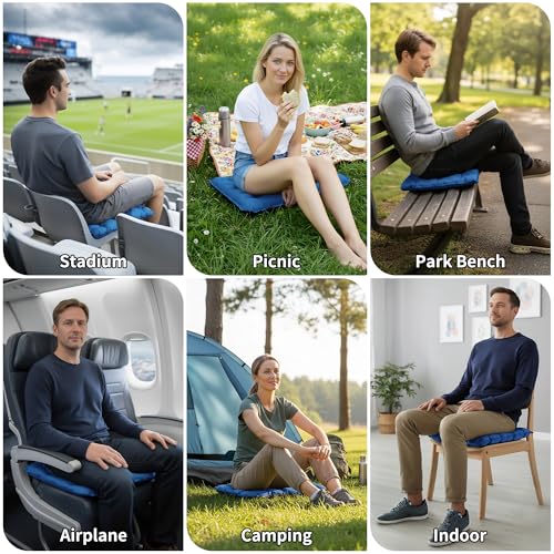 EULANT Inflatable Seat Cushion Lightweight Compact Stadium Seat Pad Camping Travel Air Seat Cushion for Airplane Hiking Bleachers Office Home Sports Events(Blue) - color: Blue