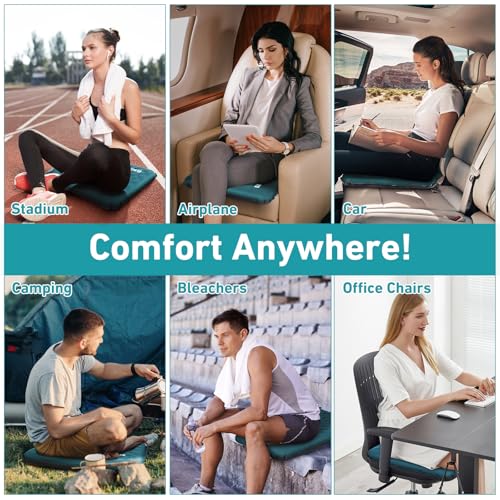 Inflatable Seat Cushion, Self Inflating Memory Foam Stadium Seat Cushion Lightweight Camping Chair Pad Airplane Cushion for Long Flights Outdoor Travel Bleacher Office Car Backpacking (Blue) - color: Blue-1pack