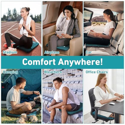 Inflatable Seat Cushion, Self Inflating Memory Foam Stadium Seat Cushion Lightweight Camping Chair Pad Airplane Cushion for Long Flights Outdoor Travel Bleacher Office Car Backpacking (Blue) - color: Blue-1pack