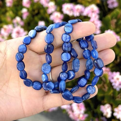 Adabele 1pc Natural Stretch Gemstone Bracelet 7mm-10mm Free Form Bead 7 Inch 7.5 Inch Healing Crystal Engergy Quartz Chakra Jewelry Women Birthday Gift - color: Kyanite, size: 7 Inch (bead size 7-10mm)
