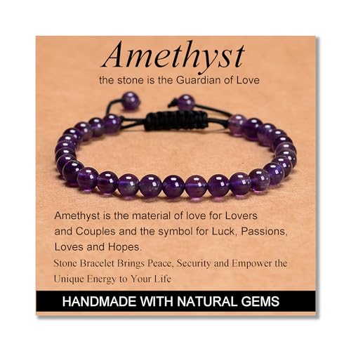 MASSIVE BEADS Handmade Yoga Natural Stone Crystal Healing Power Energy Gifts for Unisex Adult Bracelet Macrame Adjustable - color: Amethyst(Love Guardian), size: 6mm
