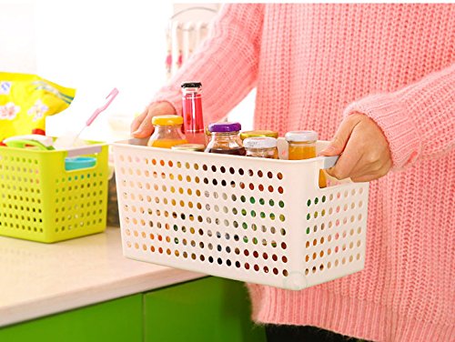 Basicwise Rectangular Plastic Storage Basket with Easy-Grip Handles Ventilated Organizer Bin for Bathroom Pantry Closet Laundry Kitchen Shelves Countertops and Home Organization Essentials, White - size: 1
