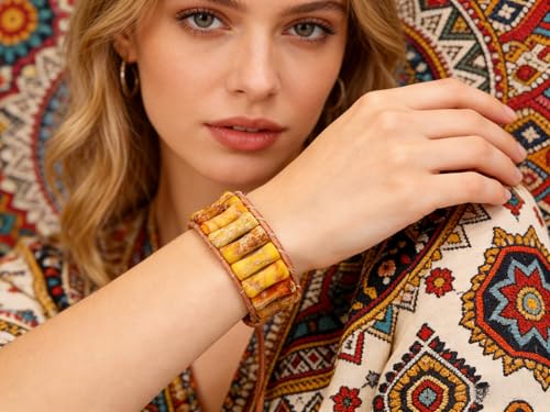 Inspirational Gifts Healing Bracelets for Women，Get Well Soon Encouragement Gifts for Women Friends Sister Mom，Handmade Natural Stone Healing boho Friendship Jewelry for women - color: Yellow - Leather