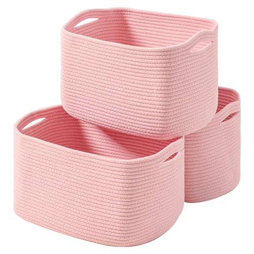 ICERZCZ Storage Baskets for Organizing Shelves, Pink Basket for Nursery, Woven Cotton Rope Baskets for Storage, Towel Basket for Bathroom, 15"x11"x9.5", 3 Packs, Light Pink - color: Light Pink, size: 15"(l)×11"(w)×9.5"(h)