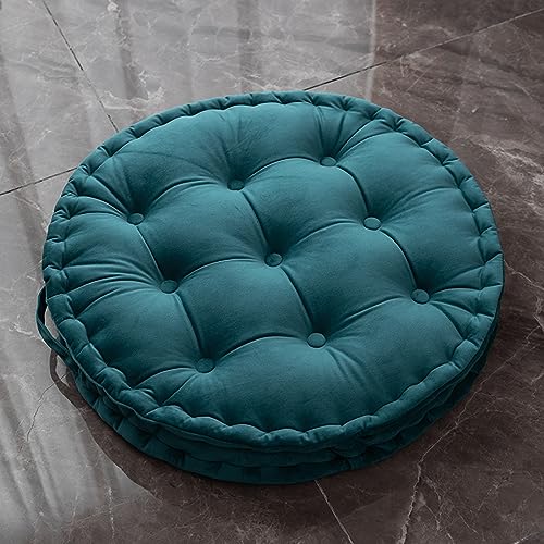 Meditation Cushion Large Velvet Floor Pillow, Round Floor Pillow with Handle, Soft Comfy Seat Cushion for Yoga Living Room Sofa Balcony Outdoor(23.6"x23.6",Peacock Blue) - color: Peacock Blue