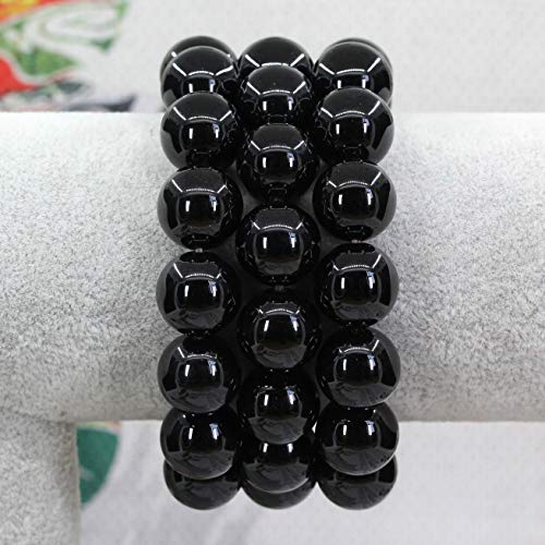 Keleny Natural Gem Semi Precious Gemstones 14mm Round Beads Crystal Stretch Bracelets 7 Inch Unisex - color: Black Agate