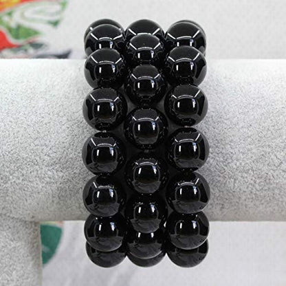 Keleny Natural Gem Semi Precious Gemstones 14mm Round Beads Crystal Stretch Bracelets 7 Inch Unisex - color: Black Agate