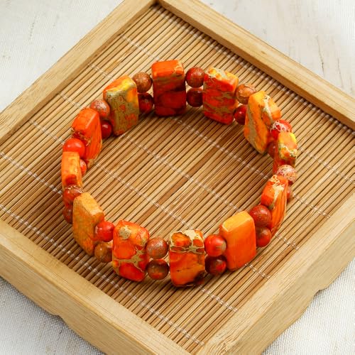 Yomisa Boho Beaded Bracelets for Women,Natural Chakra Turquoise Stone Jasper Bead Bracelet for Womens,Bohemian Handmade Stretch Beads Friendship Bracelets,Healing Trendy Western Jewelry Gifts - color: Orange Imperial Stone Bead