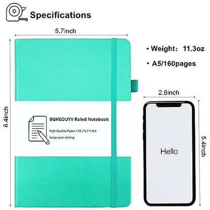 Notebook Journal, College Ruled Notebook Lined A5 160 Pages,Hard Cover Journals for Writing, Notebooks for Work Office School Women Men,5.7 inches x 8.4 inches(Mint Green) - color: Mine Green
