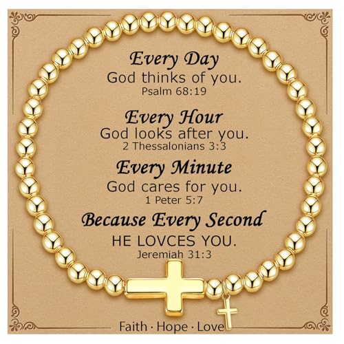 Cross Bracelet for Her,14K Gold Bracelets for Women,Beaded Bracelets as Christian Confirmation Religious Baptism Gifts for Women Teen Gold Jewelry - color: Every_Day-02