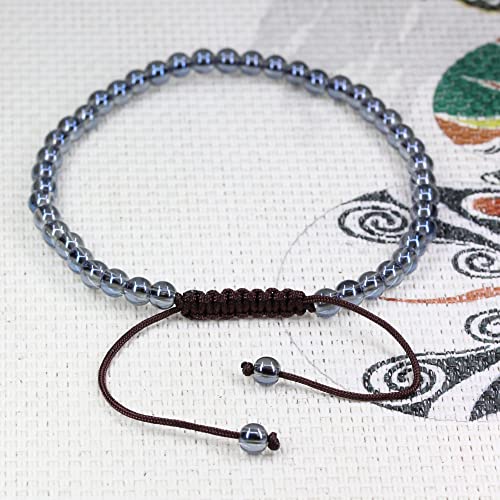 Keleny Natural Gemtones 4mm Round Beads Crystal Adjustable Braided Macrame Tassels Bracelets Unisex - color: Coated Blue Clear White Quartz