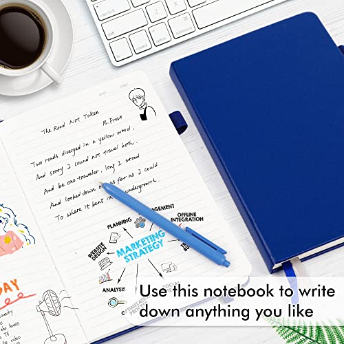 feela 3 Pack Notebooks Journals Bulk with 3 Black Pens, A5 Hardcover Notebook Classic Ruled Lined Journal Set with Pen Holder for Work Business Journaling Note Taking, 120 GSM, 5.1”x8.3”, Navy - color: 3 Pack navy