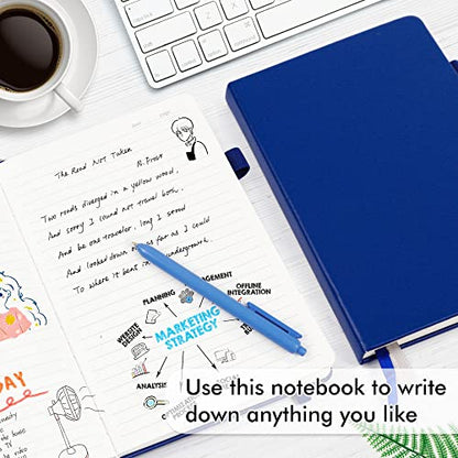 feela 3 Pack Notebooks Journals Bulk with 3 Black Pens, A5 Hardcover Notebook Classic Ruled Lined Journal Set with Pen Holder for Work Business Journaling Note Taking, 120 GSM, 5.1”x8.3”, Navy - color: 3 Pack navy