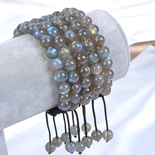 MASSIVE BEADS Natural Healing Power Gemstone Crystal Beads Unisex Adjustable Macrame Bracelets - color: Labradorite, size: 6mm